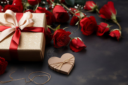 红色周年庆玫瑰花和礼盒背景