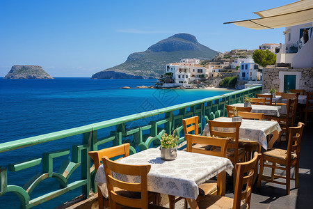 地中海餐厅餐厅的美丽海景背景