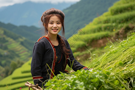 田园中的年轻农妇高清图片