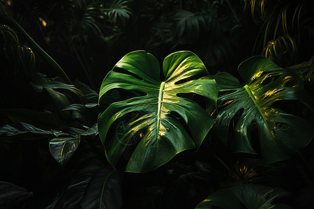 热带丛林的龟背竹背景图片