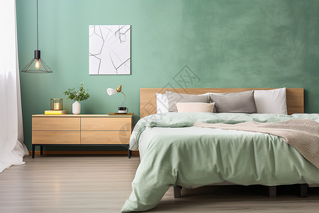 绿色床薄荷绿的房间背景