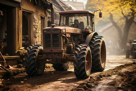 乡村古旧拖拉机图片