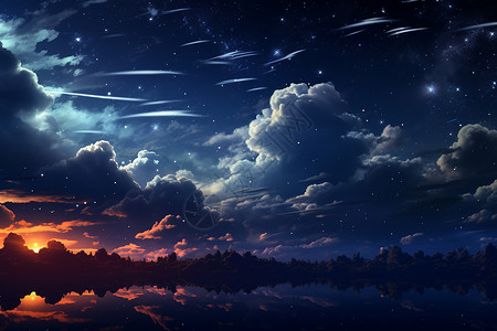 夜晚的天空中有云图片