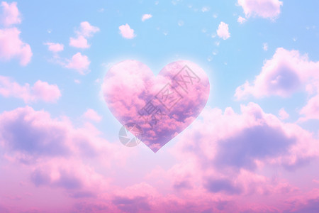漂浮粉色云天空中漂浮的一个心形云朵插画