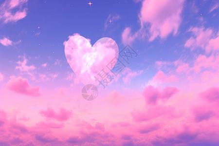 情人节有礼天空中有一个心形云朵插画