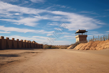 沙漠里的防御工事高清图片