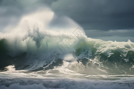 海啸的浪涛风浪翻船高清图片