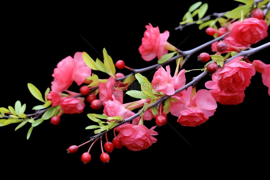 粉色花朵在树枝上盛开图片