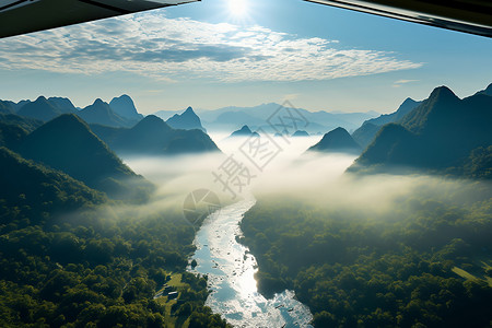 早晨飞机早晨的山川云海背景