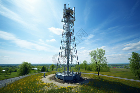 蓝天下的通讯塔高清图片