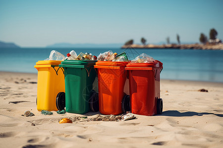 海边的垃圾桶背景图片
