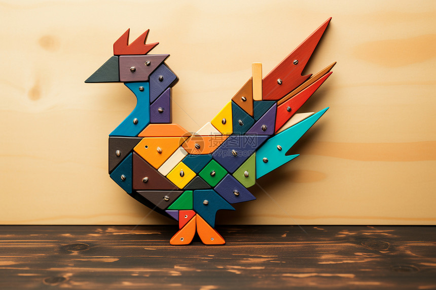彩色木块拼成的一只鸟图片