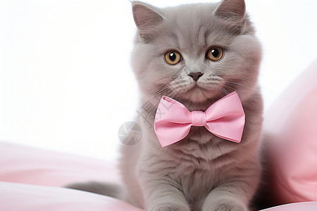 戴粉色蝴蝶结的猫图片