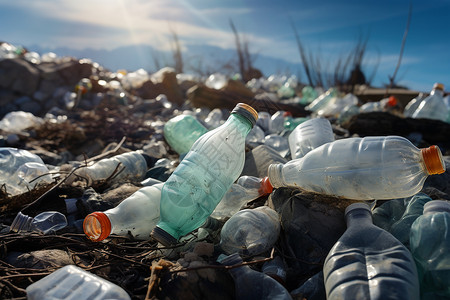 生态塑料垃圾堆里的塑料瓶背景