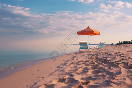 沙滩阳伞沙滩上的躺椅背景