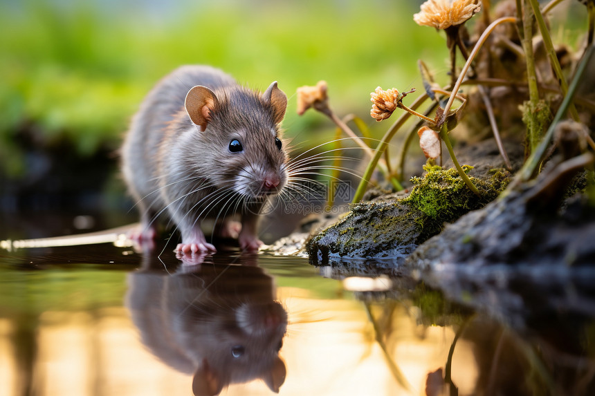 站立在水中的小老鼠图片