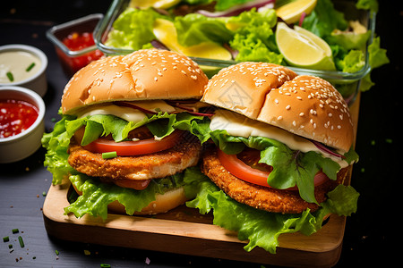 维生素丰富的汉堡套餐高清图片