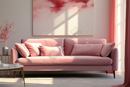 客厅里的粉色沙发图片