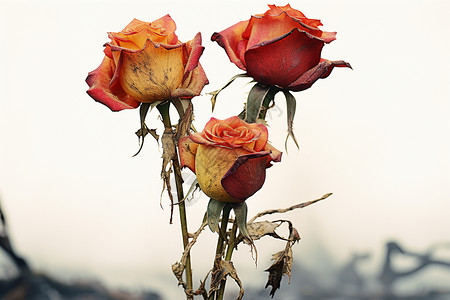 凋谢的玫瑰凋零的浪漫三朵玫瑰背景