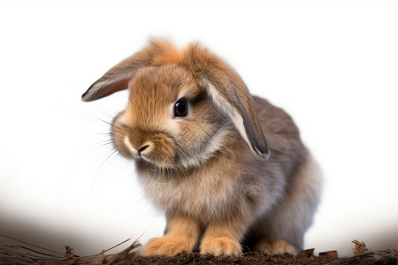 可爱的兔子坐在一堆土堆上图片