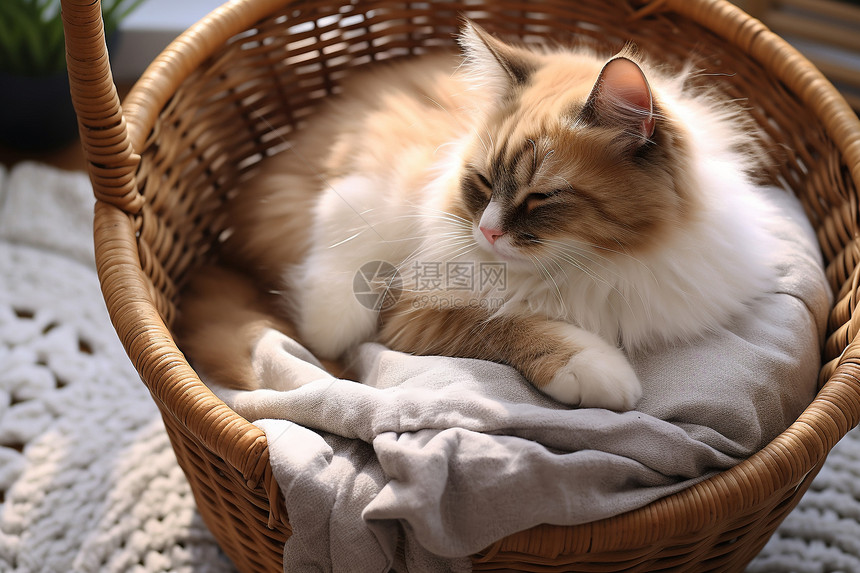 小猫在篮子里图片