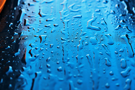 挡风玻璃上滚落的雨滴图片