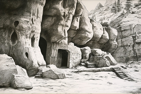 石头住所岩石素描高清图片