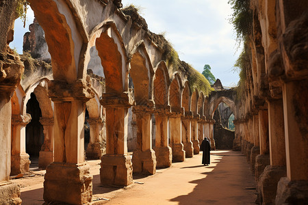 修道院拱廊与柱子高清图片