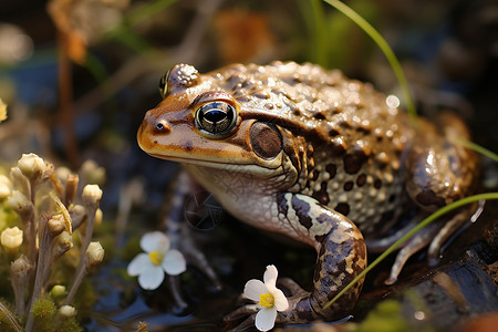 静谧小池中的野生青蛙背景图片