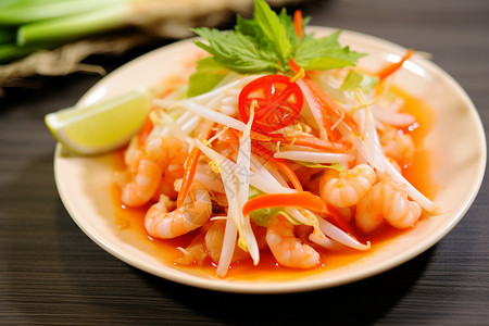 海鲜蔬菜沙拉健康泰式蔬菜虾仁背景