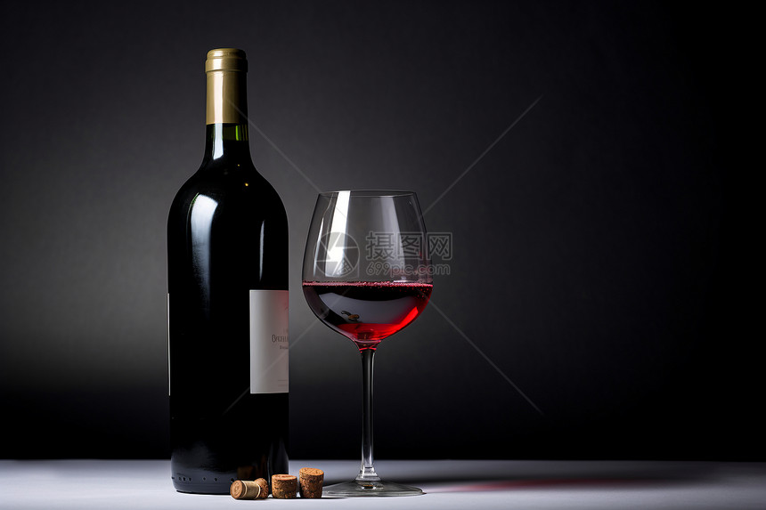 一瓶红酒和酒杯图片