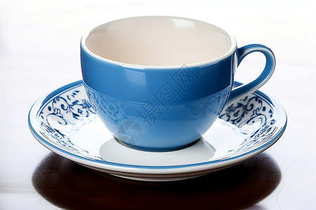 空碟子清新文雅的蓝白色茶杯背景