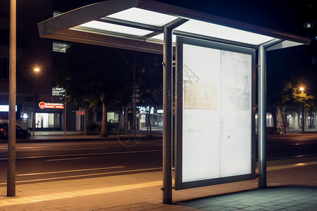 公交站台广告牌夜晚的公交站台背景