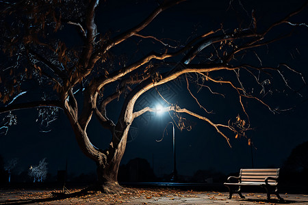夜色下孤寂的长椅图片