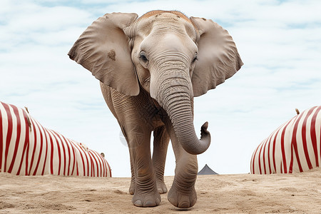 沙漠中行走的大象高清图片