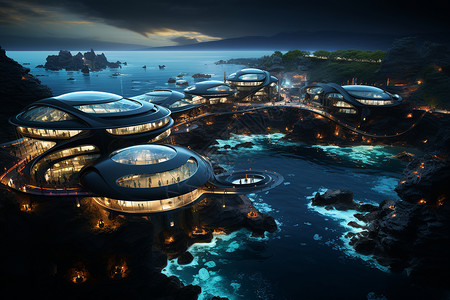 未来海岸科技建筑背景图片