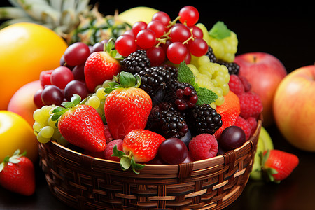 篮子里多样的水果背景图片