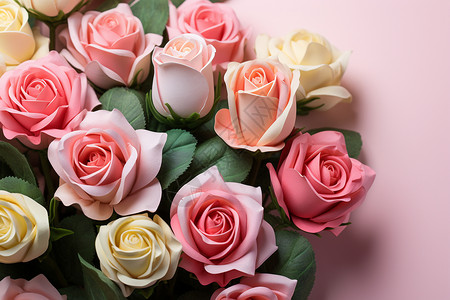 粉色背景上一束玫瑰花图片