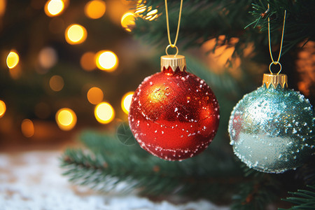 圣诞树上的两个装饰背景图片