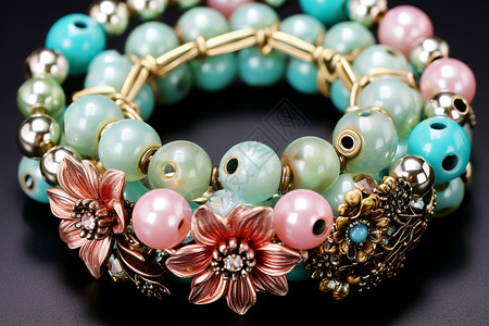 珠子装饰花朵与珠子编织手链背景