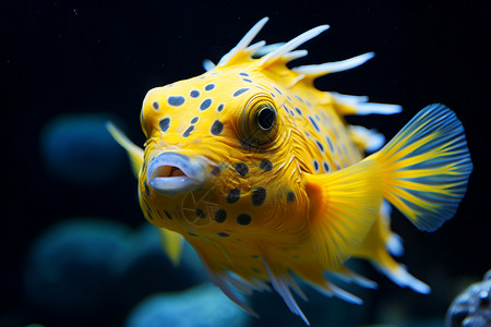 黄色斑点墨迹水中游动的黄色斑点鱼背景