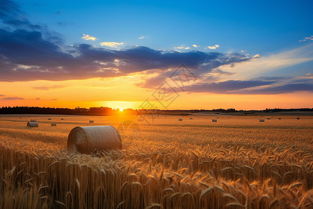 秋季丰收的小麦田图片