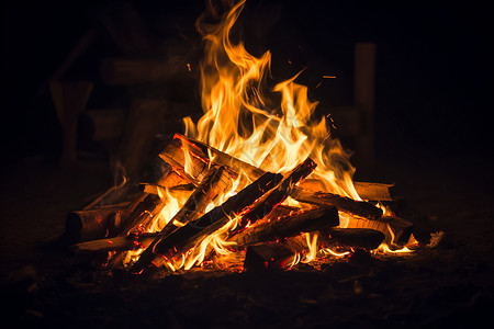 户外取暖燃烧的柴火背景图片