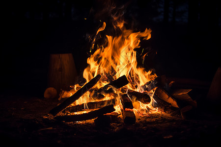 燃烧的林中篝火图片