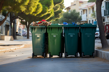如何分类垃圾城市街道上的垃圾桶背景