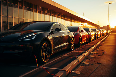 排队充电的新能源汽车背景图片