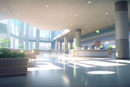 医院天花板现代宽敞干净的医院大厅插画