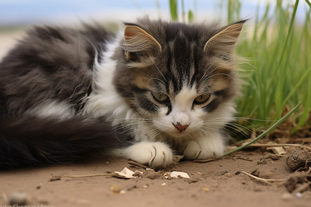 猫须草地上的小猫背景