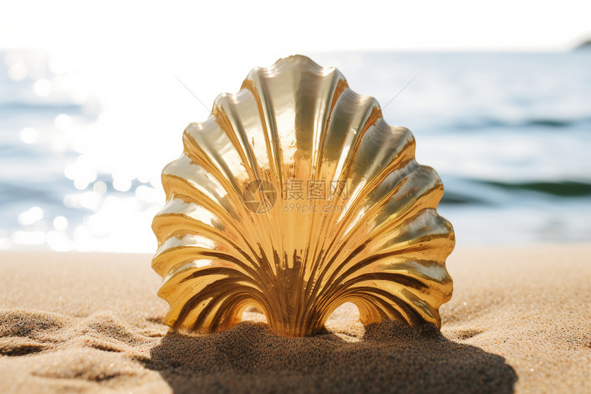 海滩上的金贝壳图片