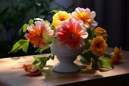 花瓶里的绽放花朵背景图片